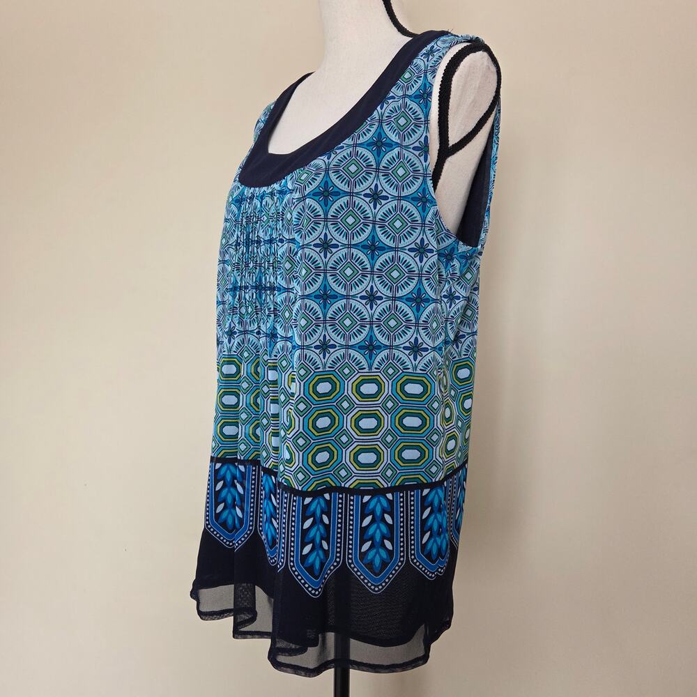 Rafaella Studio 1X Pullover Sleeveless Tunic Scoop Neck Pintuck Lined Top Blue - Picture 7 of 14